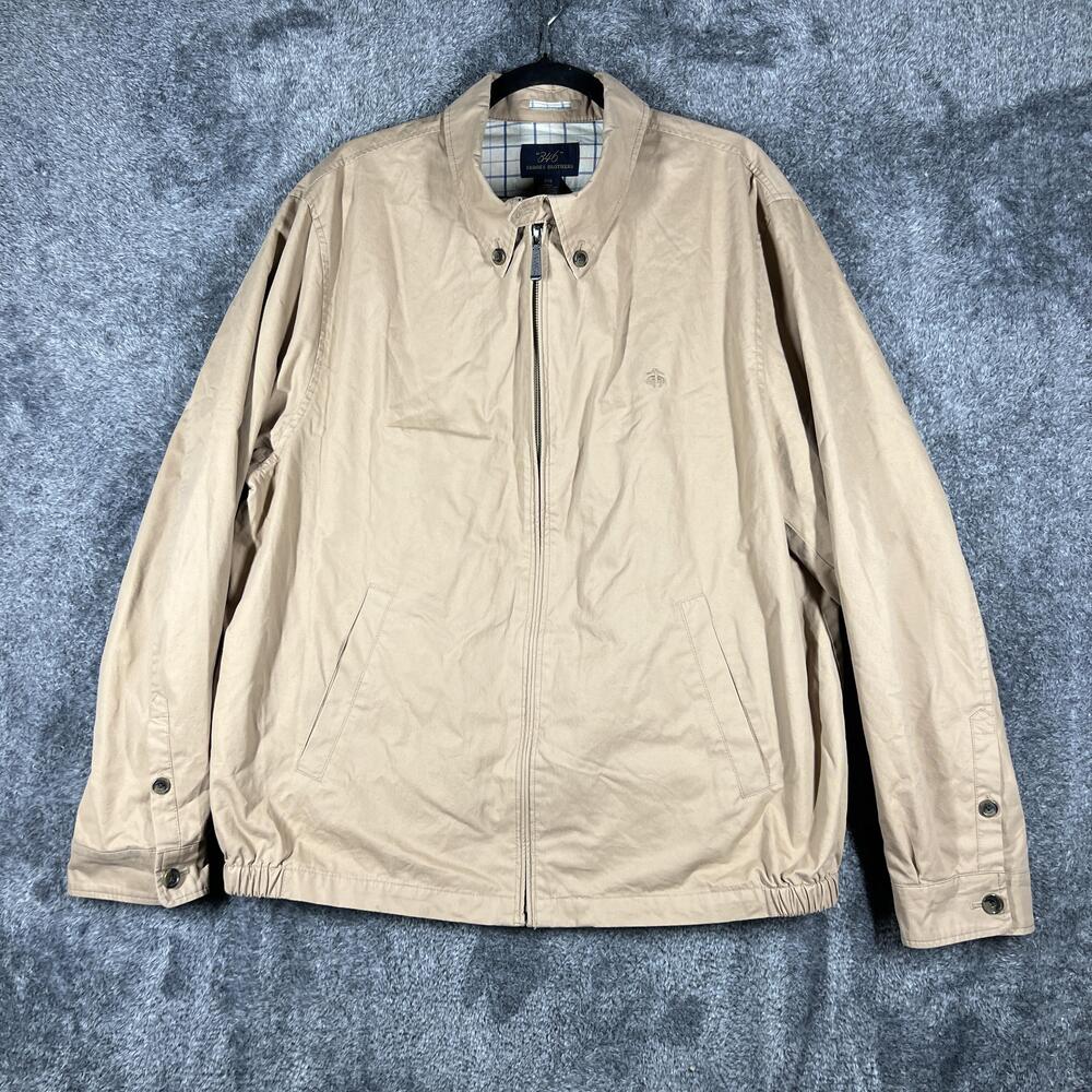 Brooks Brothers 346 Jacket Mens 2XL Beige Bomber Lined Full Zip Cotton